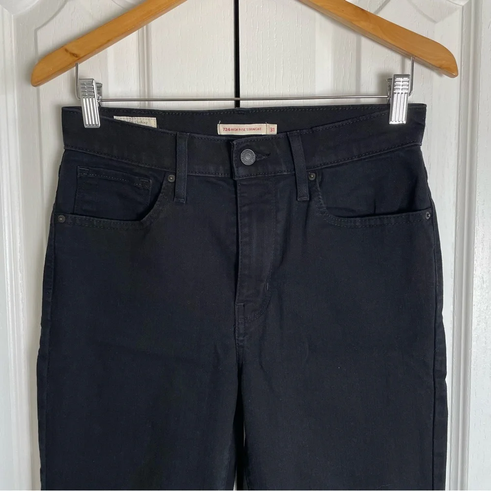 Levi’s Premium 724 High Rise Slim Straight Jeans Women’s 31 Black Stretch Chic - Picture 3 of 15